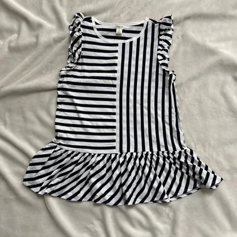 Crewcut GIRLS' FLUTTER-SLEEVE PEPLUM TEE IN STRIPE-size 14 (BNWT)